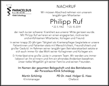 Traueranzeige von Philipp Ruf von Der Westallgäuer