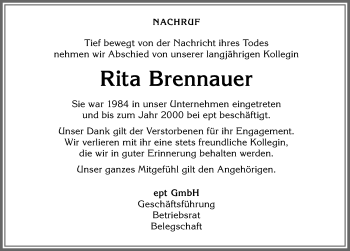 Traueranzeige von Rita Brennauer von Allgäuer Zeitung, Füssen
