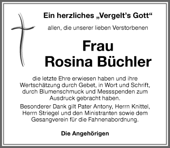 Traueranzeige von Rosina Büchler von Memminger Zeitung
