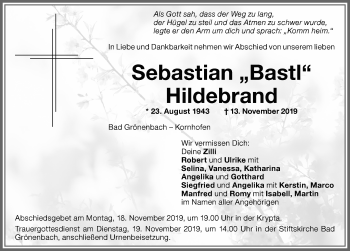 Traueranzeige von Sebastian Hildebrand von Memminger Zeitung