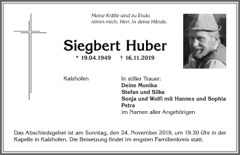 Traueranzeige von Siegbert Huber von Allgäuer Anzeigeblatt