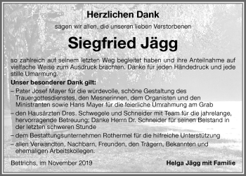 Traueranzeige von Siegfried Jägg von Memminger Zeitung