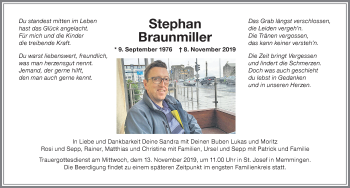 Traueranzeige von Stephan Braunmiller von Memminger Zeitung