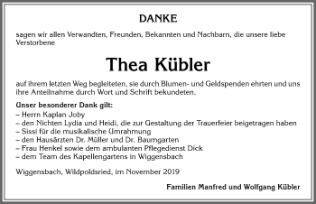 Traueranzeige von Thea Kübler von Allgäuer Zeitung,Kempten