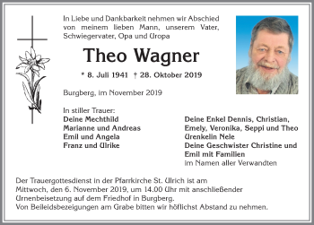 Traueranzeige von Theo Wagner von Allgäuer Anzeigeblatt