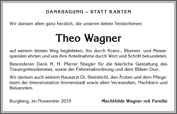 Traueranzeige von Theo Wagner von Allgäuer Anzeigeblatt