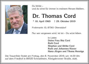 Traueranzeige von Thomas Cord von Allgäuer Anzeigeblatt