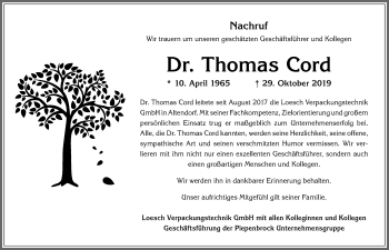 Traueranzeige von Thomas Cord von Allgäuer Anzeigeblatt