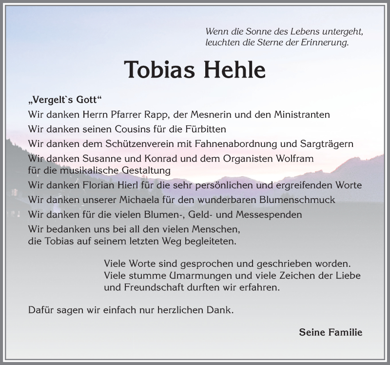  Traueranzeige für Tobias Hehle vom 30.11.2019 aus Allgäuer Anzeigeblatt