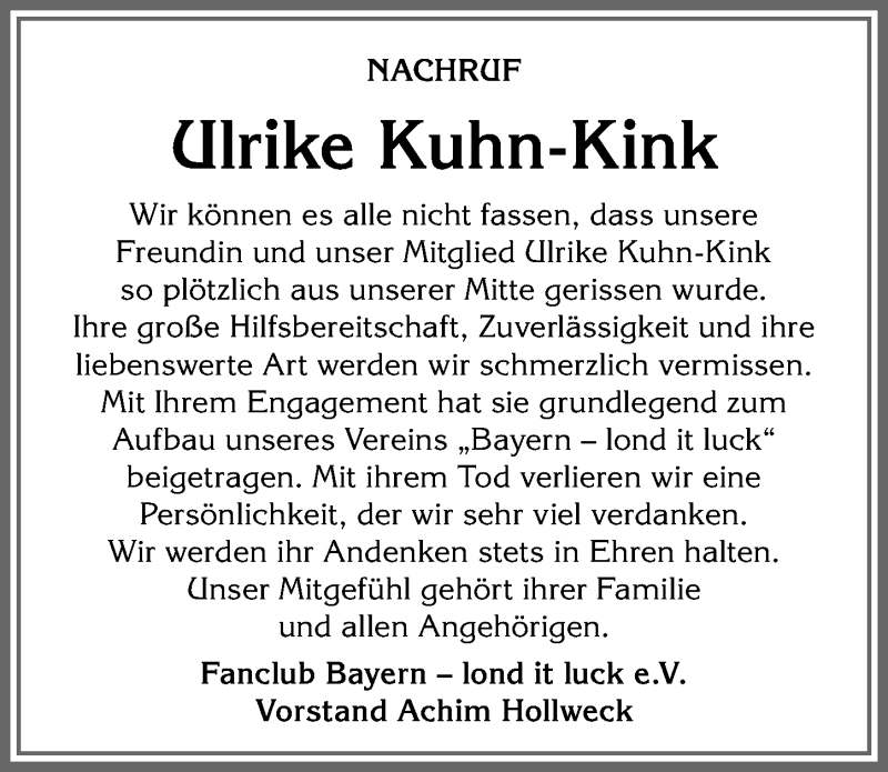  Traueranzeige für Ulrike Kuhn-Kink vom 07.11.2019 aus Allgäuer Anzeigeblatt