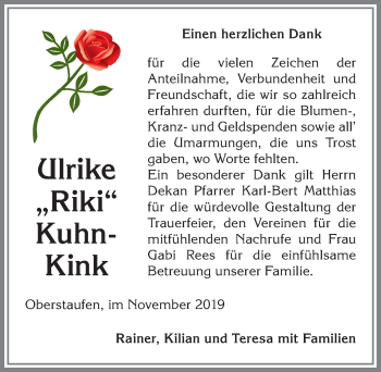Traueranzeige von Ulrike Kuhn-Kink von Allgäuer Anzeigeblatt