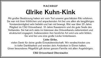 Traueranzeige von Ulrike Kuhn-Kink von Allgäuer Anzeigeblatt