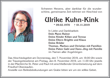 Traueranzeige von Ulrike Kuhn-Kink von Allgäuer Anzeigeblatt