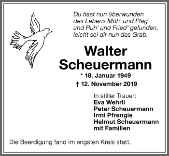 Traueranzeige von Walter Scheuermann von Memminger Zeitung