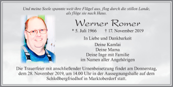 Traueranzeige von Werner Romer von Allgäuer Zeitung, Marktoberdorf