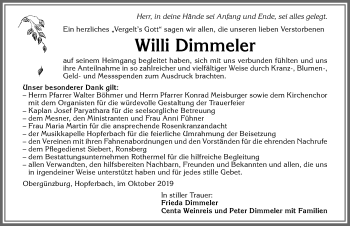 Traueranzeige von Willi Dimmeler von Allgäuer Zeitung, Marktoberdorf