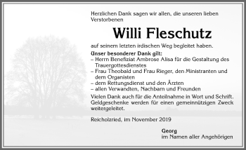 Traueranzeige von Willi Fleschutz von Allgäuer Zeitung,Kempten