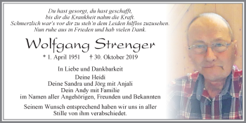 Traueranzeige von Wolfgang Strenger von Allgäuer Zeitung, Füssen