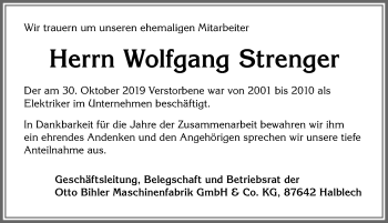 Traueranzeige von Wolfgang Strenger von Allgäuer Zeitung, Füssen
