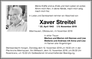 Traueranzeige von Xaver Streitel von Memminger Zeitung