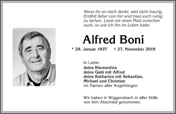 Traueranzeige von Alfred Boni von Allgäuer Zeitung,Kempten