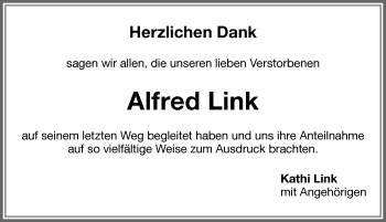 Traueranzeige von Alfred Link von Memminger Zeitung