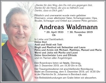 Traueranzeige von Andreas Waldmann von Allgäuer Zeitung, Marktoberdorf