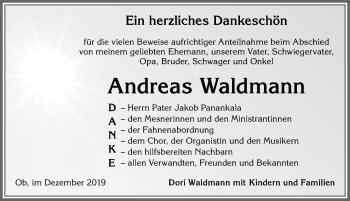 Traueranzeige von Andreas Waldmann von Allgäuer Zeitung, Marktoberdorf