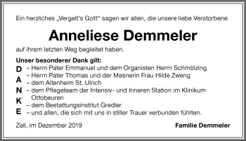 Traueranzeige von Anneliese Demmeler von Memminger Zeitung