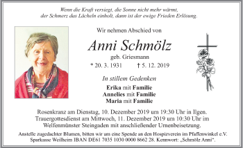 Traueranzeige von Anni Schmölz von Allgäuer Zeitung