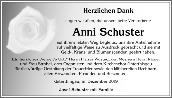 Traueranzeige von Anni Schuster von Allgäuer Zeitung, Marktoberdorf