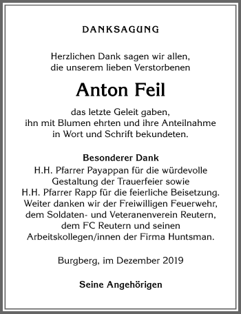 Traueranzeige von Anton Feil von Allgäuer Zeitung