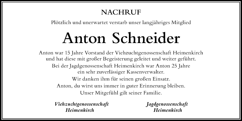  Traueranzeige für Anton Schneider vom 30.12.2019 aus Der Westallgäuer