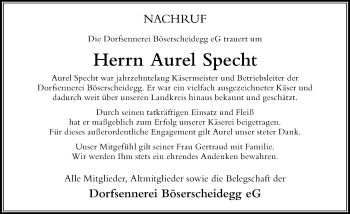 Traueranzeige von Aurel Specht von Der Westallgäuer