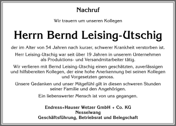 Traueranzeige von Bernd Leising-Cltschig von Allgäuer Zeitung, Füssen