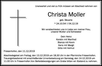 Traueranzeige von Christa Moller von Allgäuer Zeitung,Kempten