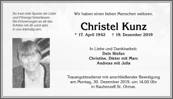 Traueranzeige von Christel Kunz von Allgäuer Anzeigeblatt