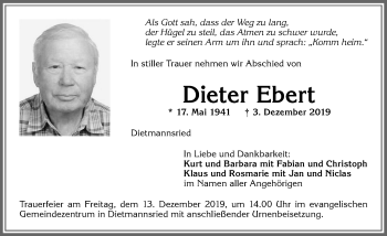 Traueranzeige von Dieter Ebert von Allgäuer Zeitung,Kempten