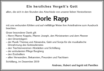 Traueranzeige von Dorle Rapp von Allgäuer Anzeigeblatt