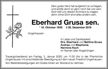 Traueranzeige von Eberhard Grusa von Memminger Zeitung