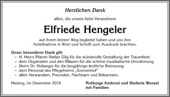 Traueranzeige von Elfriede Hengeler von Allgäuer Zeitung,Kempten