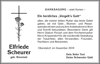 Traueranzeige von Elfriede Scheurer von Allgäuer Anzeigeblatt