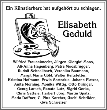 Traueranzeige von Elisabeth Geduld von Allgäuer Anzeigeblatt