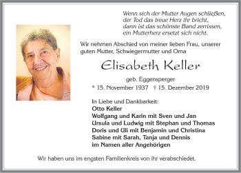 Traueranzeige von Elisabeth Keller von Allgäuer Zeitung, Füssen