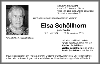 Traueranzeige von Elsa Schöllhorn von Memminger Zeitung