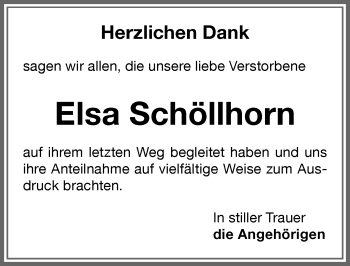 Traueranzeige von Elsa Schöllhorn von Memminger Zeitung