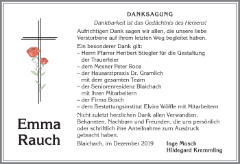 Traueranzeige von Emma Rauch von Allgäuer Anzeigeblatt