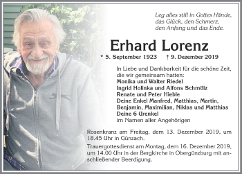Traueranzeige von Erhard Lorenz von Allgäuer Zeitung, Marktoberdorf
