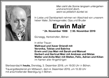 Traueranzeige von Erwin Mair von Memminger Zeitung