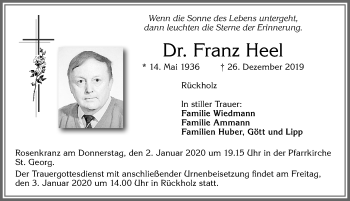 Traueranzeige von Franz Heel von Allgäuer Zeitung, Füssen